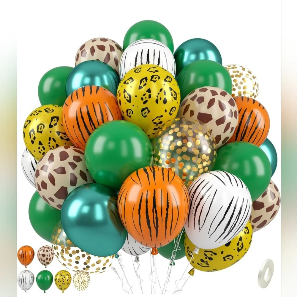 New 24pcs 12' Jungle Safari Gold Confetti Latex Balloons Tiger Zebra Theme Party